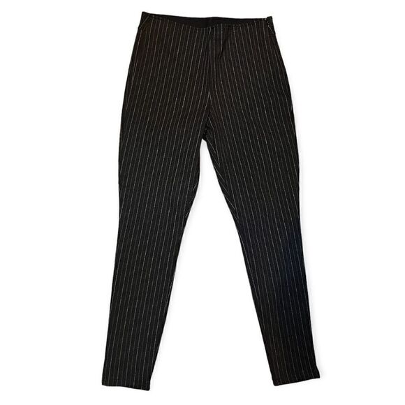 GAP HIGH RISE PINSTRIPE LEGGINGS CONCEALED SIDE ZIPPER CHARCOAL GRAY SIZE MEDIUM - Picture 2 of 10